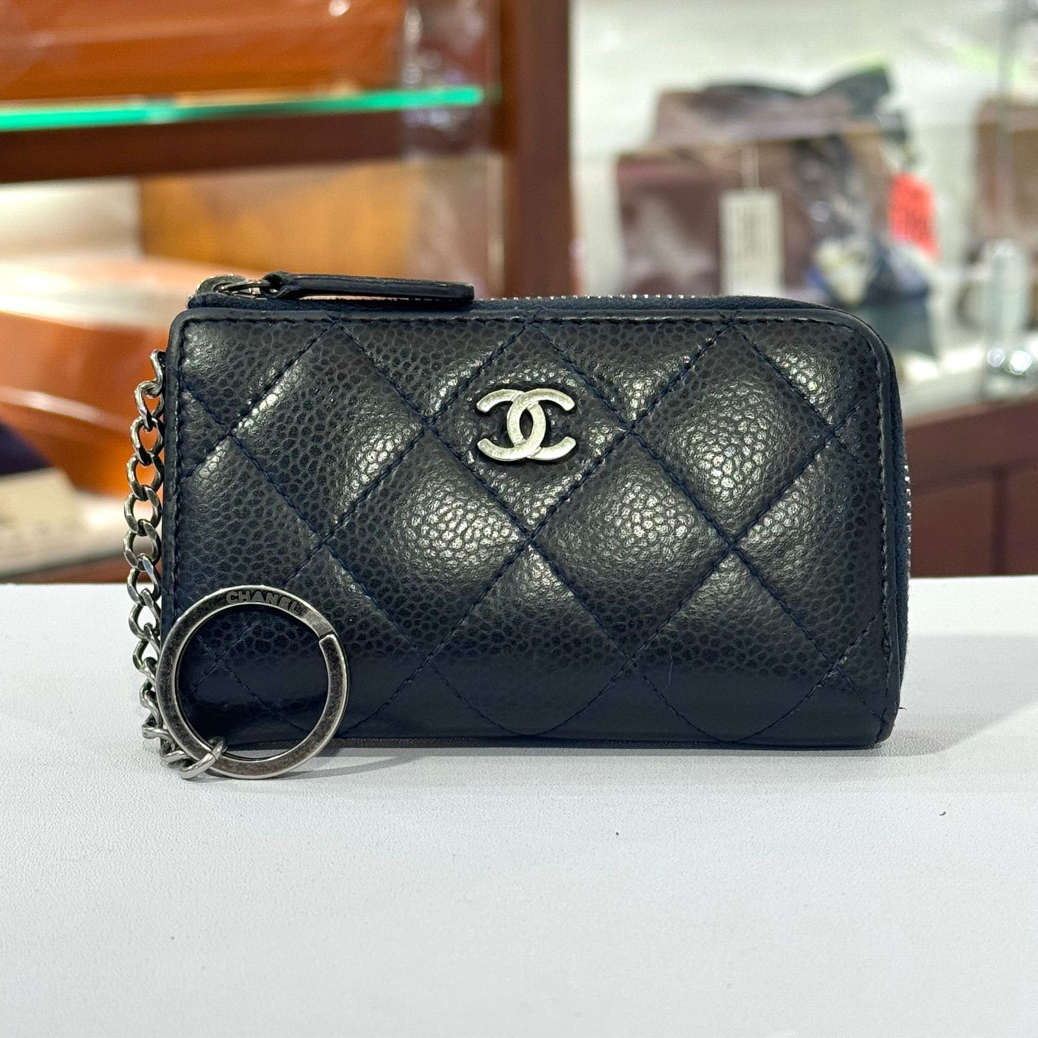 90%NEW二手CHANEL 卡片套 AP0221深藍/羊皮/菱格紋/CC LOGO, CARD HOLDER #香榭站正品