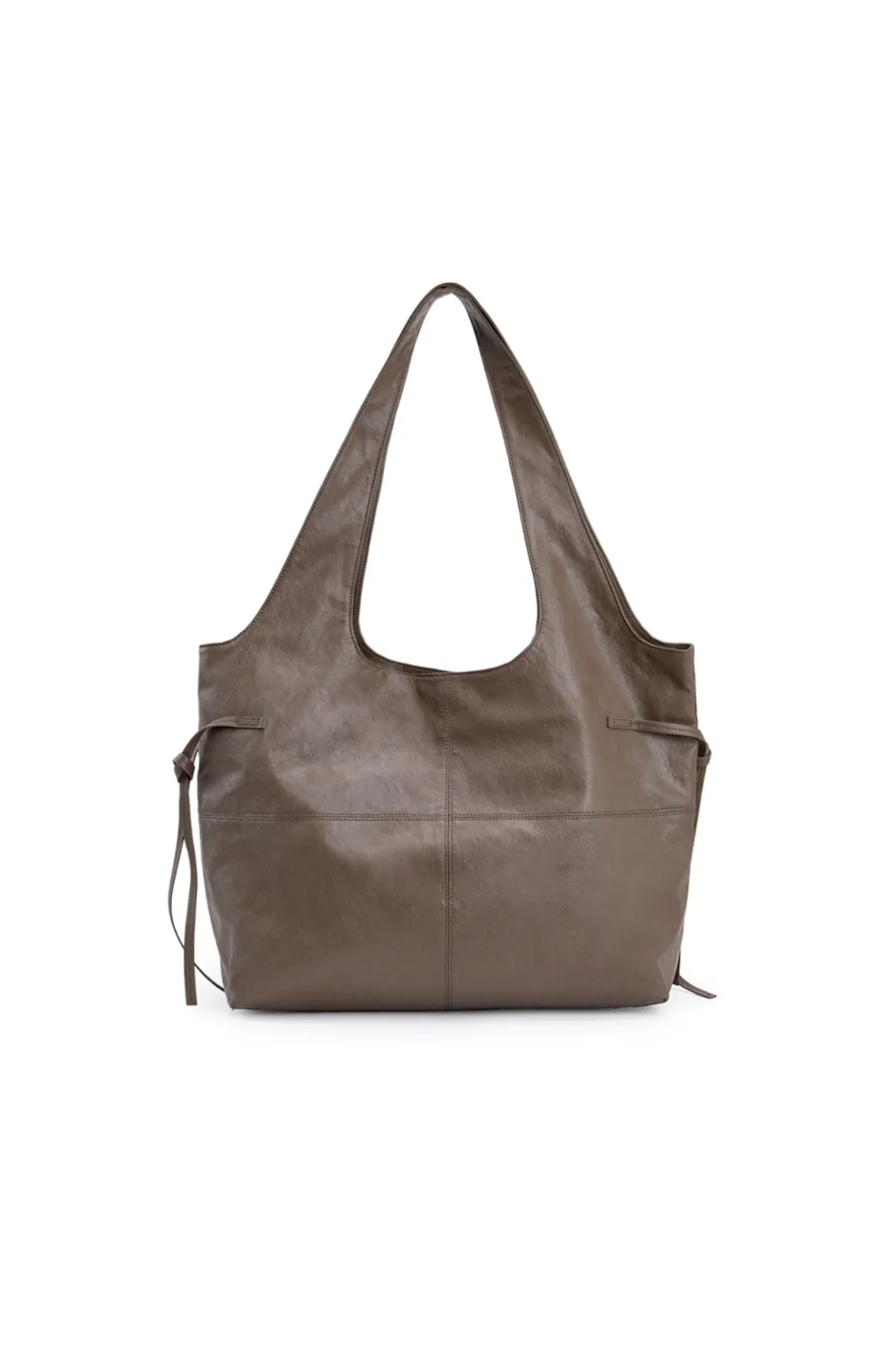 側繩設計大容量皮革肩背包 棕色