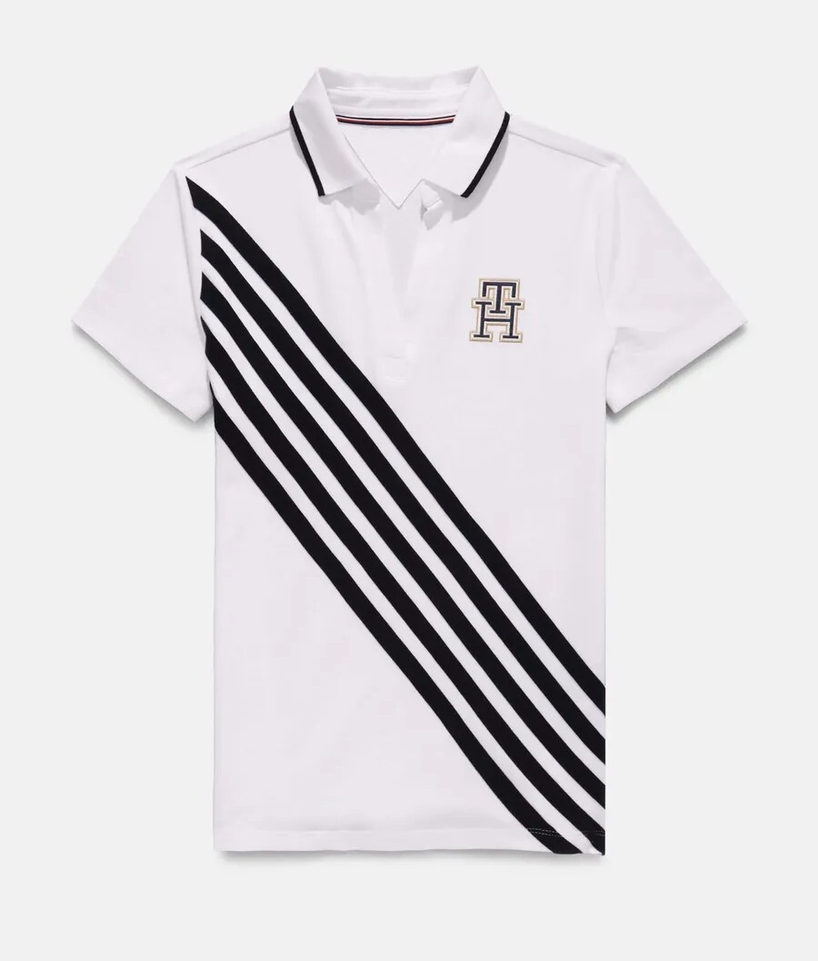 [S] TOMMY HILFIGER OPEN PLACKET BANNER STRETCH-COTTON POLO TEE LADIES,WHITE, 76J5406-101 (STH1005)