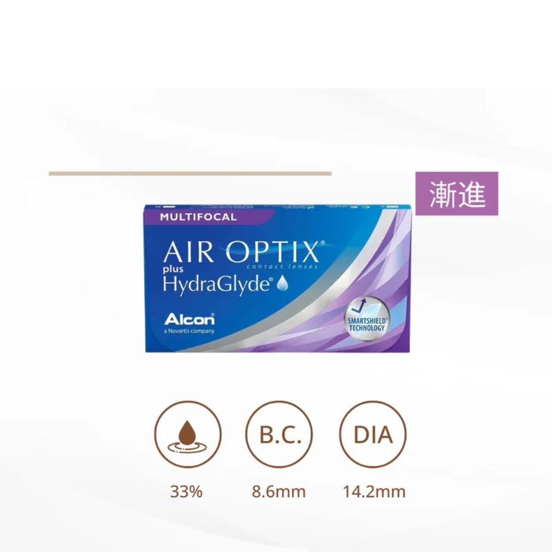 [漸進月拋] Alcon Air Optix plus HydraGlyde for Multifocal｜月拋透明矽水凝膠隱形眼鏡｜每盒3片