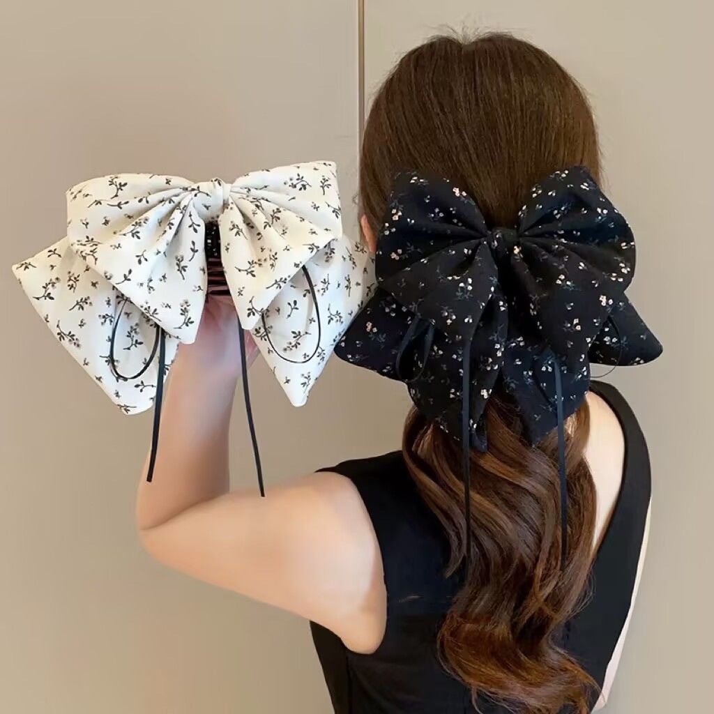Korean Soft Floral Bow Ribbon Ponytail Hair Claw