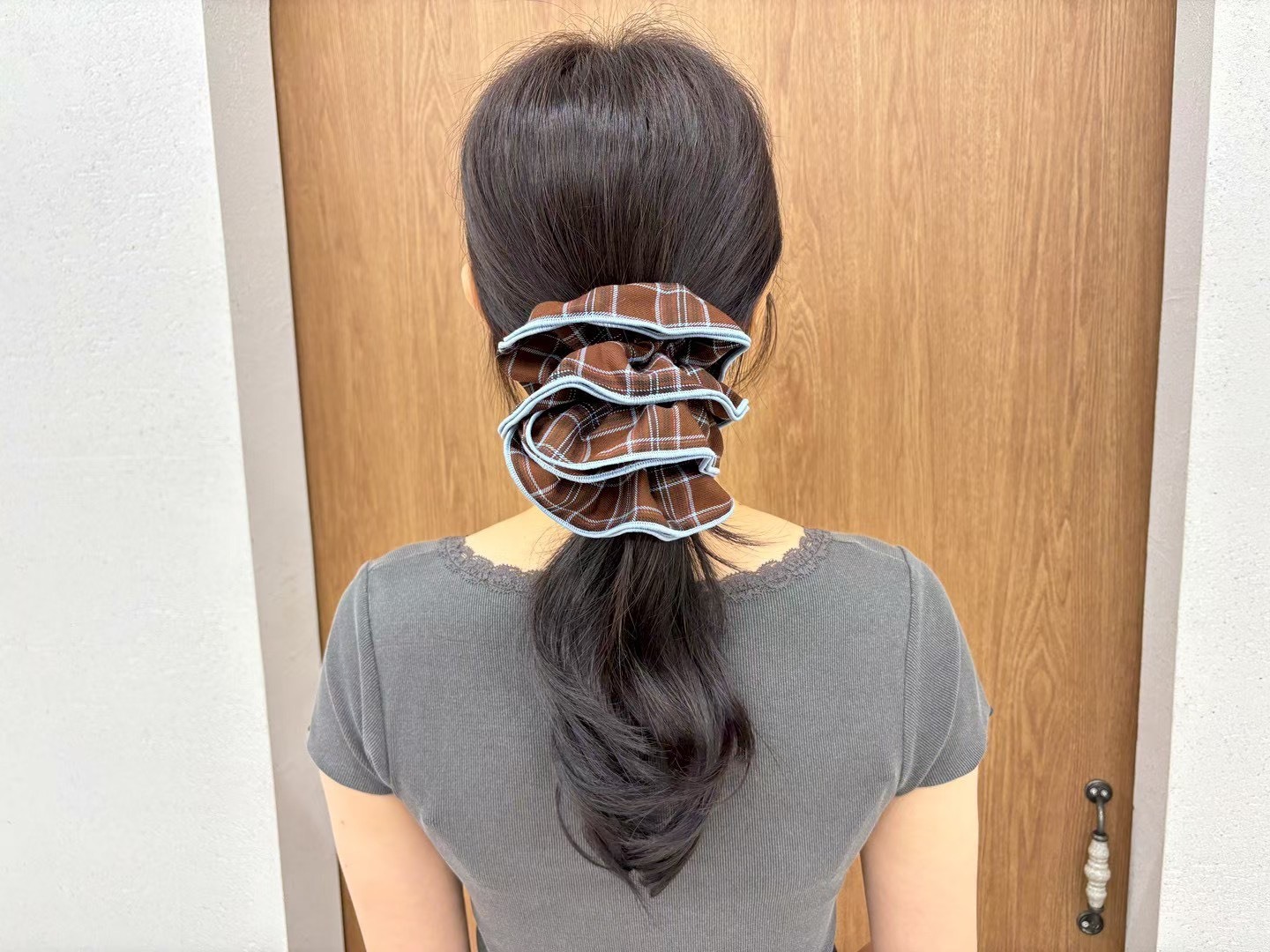 格線滾邊大腸髮束