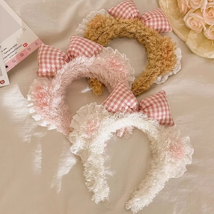 Sweet Plaid Bow Fleece Trim Headband