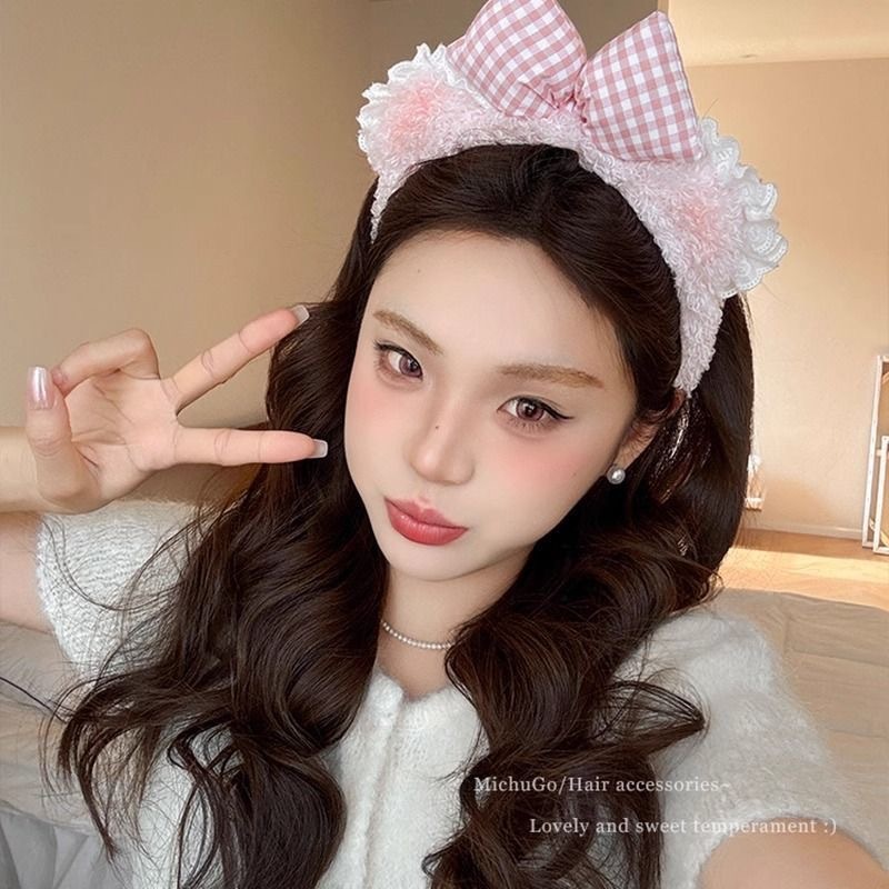 Sweet Plaid Bow Fleece Trim Headband