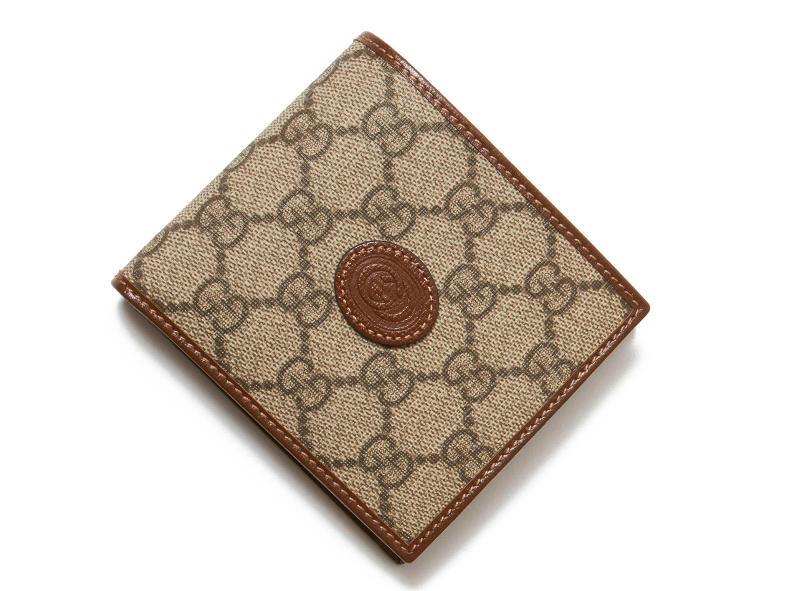 [S] GUCCI GG LOGO INTERLOCKING BIFOLD WALLET,BROWN, 673000-92TCG-8563 (SGC131)
