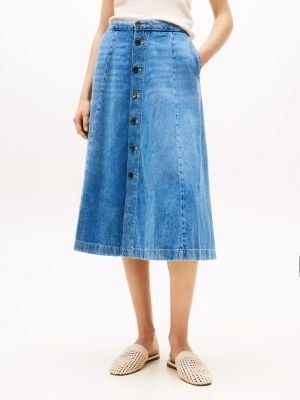 [S] TOMMY HILFIGER MEDIUM WASH HIGH RISE FLARED DENIM SKIRT, XW05135-900 (STH1366)