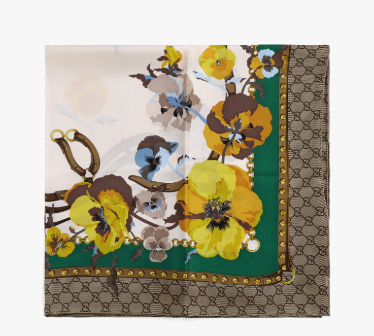 [S] GUCCI FLOWER SCARF GREEN, 508796-3G001-3775 (SGC135)