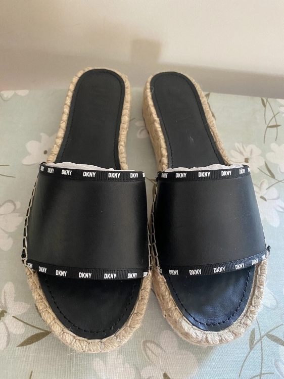 [S] DKNY LEATHER ISLA ESPADRILLE SANDALS,BLACK, KZD23115-BLK FINAL SALE (SD639)