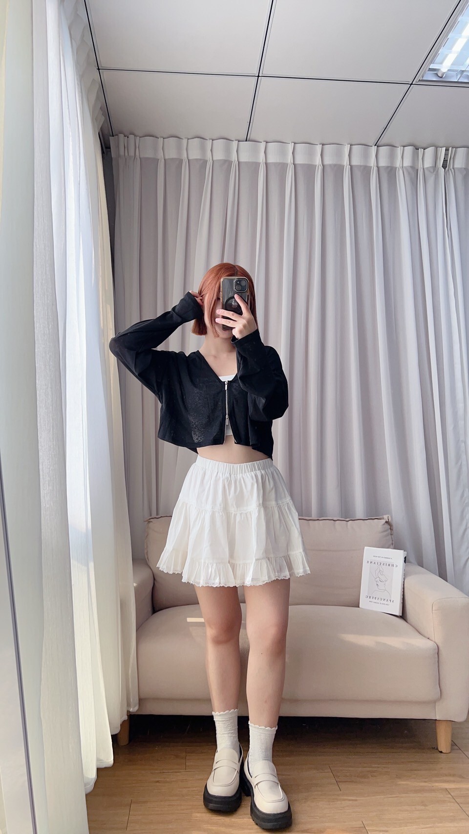 自訂款雙拉鍊短版薄長袖