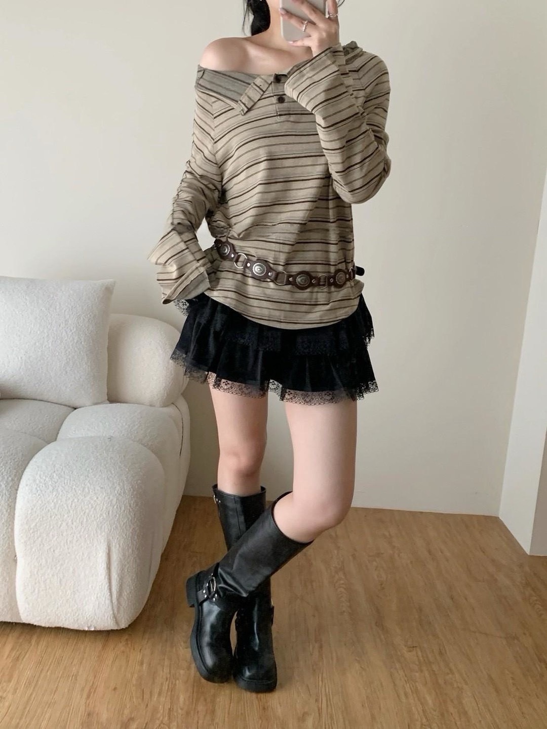 慵風排排扣條紋上衣