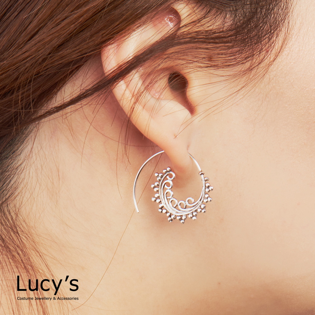 925純銀 浪潮 硫化耳環 (108081)