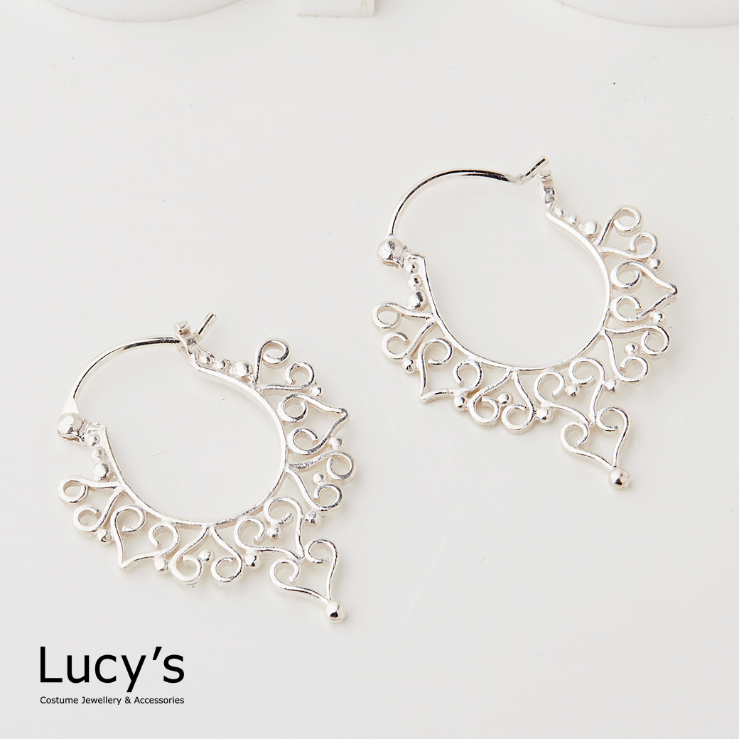 925純銀 復古雕花 易扣耳環 (108071)