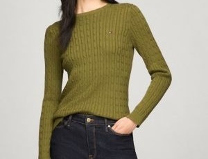 [S] TOMMY HILFIGER LONG SLEEVE CABLE KNIT SWEATER,OLIVE, 76J4735-301 [FINAL SALE] (STH858)