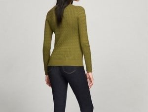 [S] TOMMY HILFIGER LONG SLEEVE CABLE KNIT SWEATER,OLIVE, 76J4735-301 [FINAL SALE] (STH858)