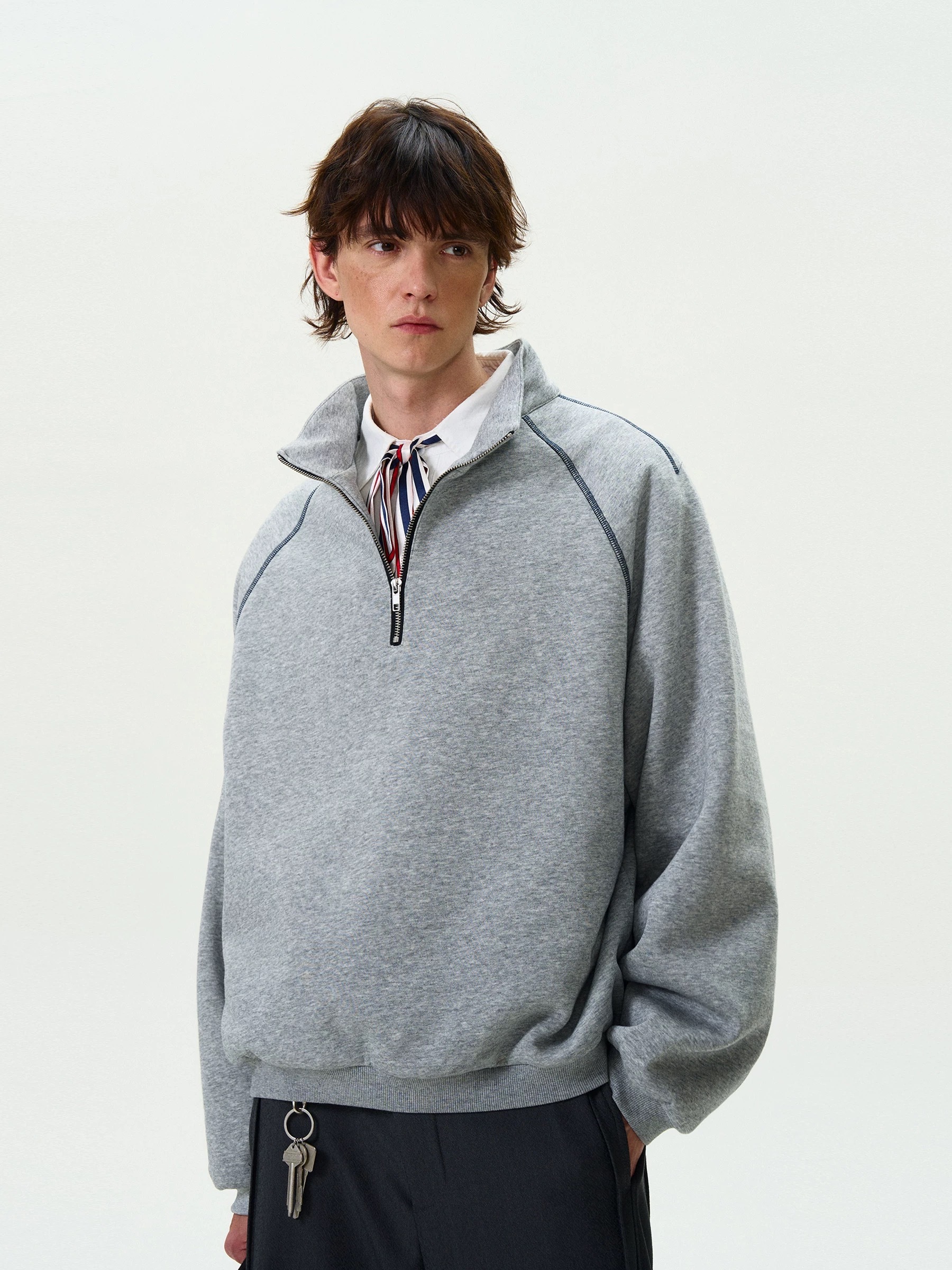 SIMPLEACTION 美式復古微高領拉鍊長袖上衣