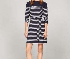 [S] TOMMY HILFIGER LONG SLEEVE BELTED STRIPE KNIT DRESS,NAVY, 76J5169-410 (STH919)