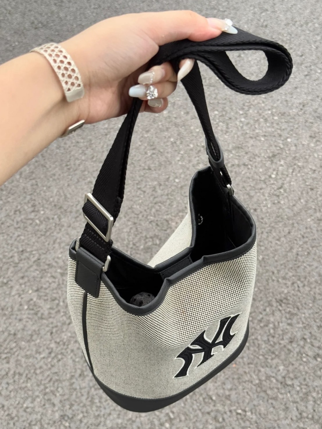 MLB NY標 復古 亞麻 水桶包