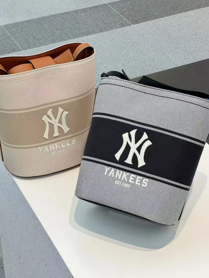 MLB NY標 復古 亞麻 水桶包