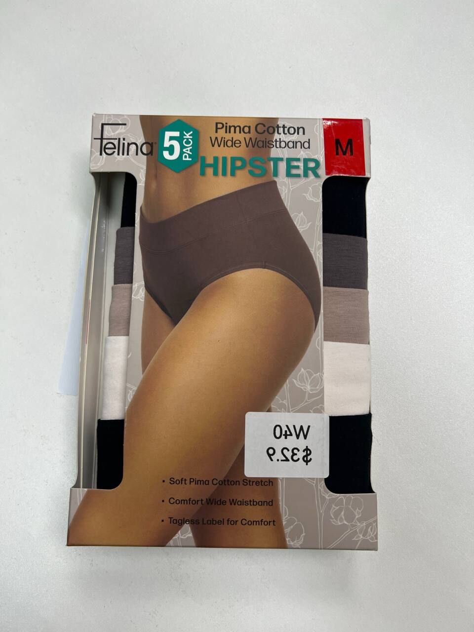 [S] FELINA WOMENS 5 PACK PIMA COTTON WIDE WAISTBAND HIPSTER, 1369110-MULTI (SZZ754)