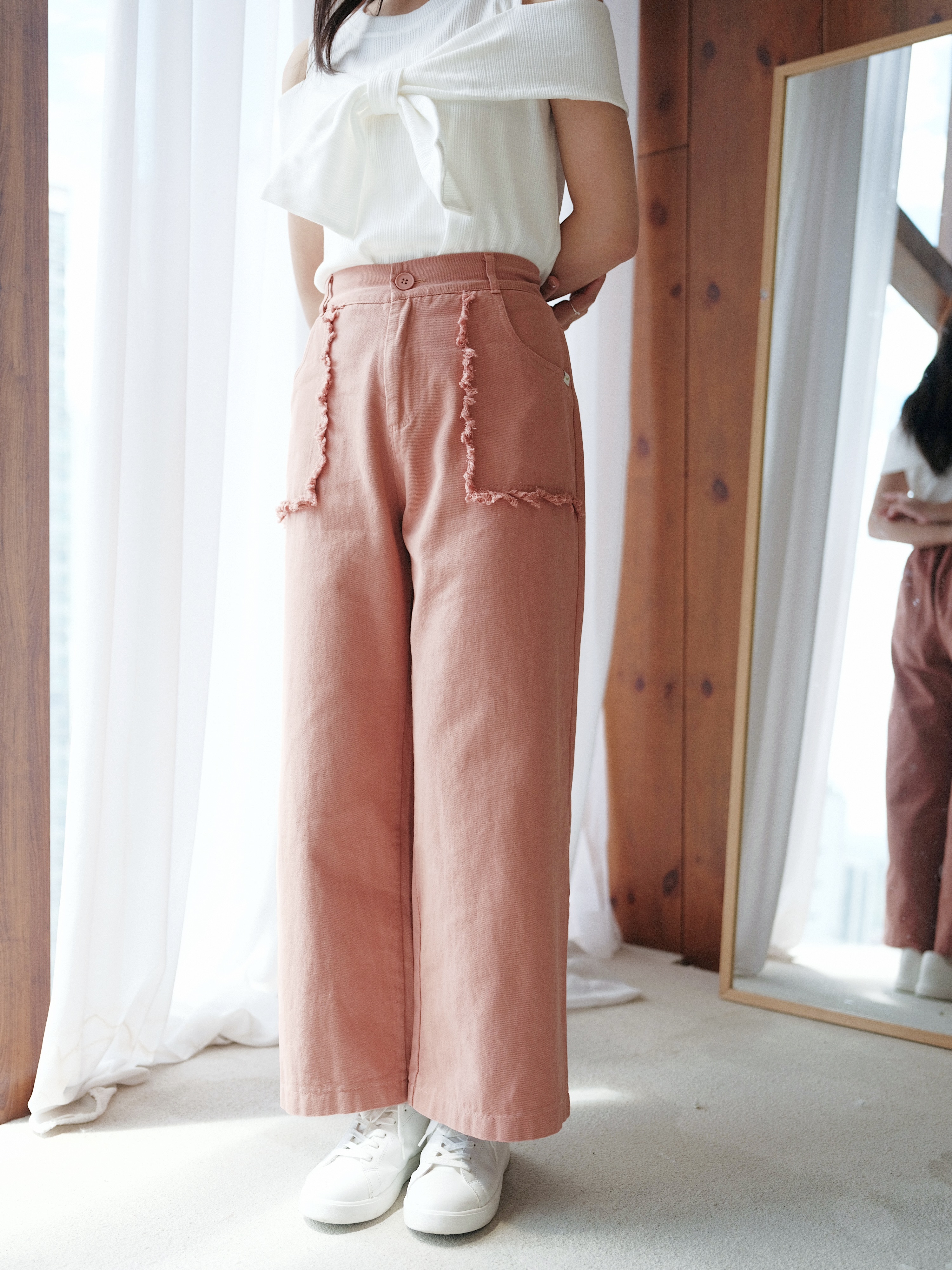 三色 / 流蘇方袋闊腳長褲 / Frayed Pocket Wide-Leg Pants