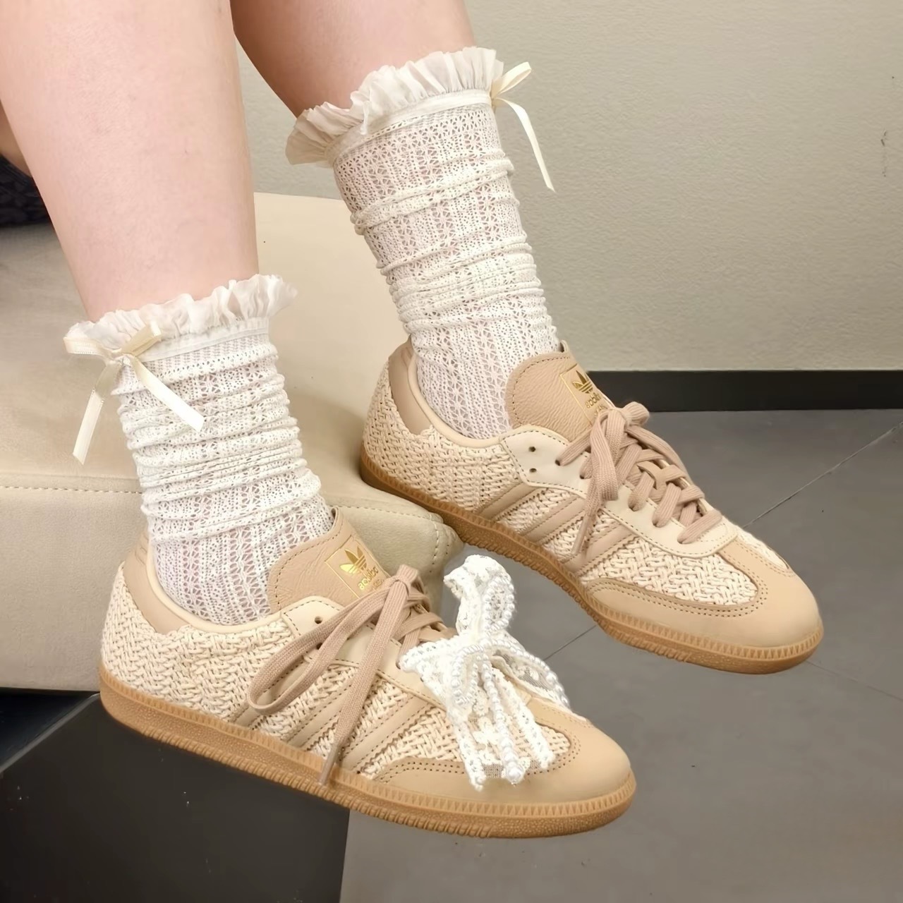 ADIDAS ORIGINALS SAMBA OG 卡其 奶茶 編織 復古 焦糖底 JR9446