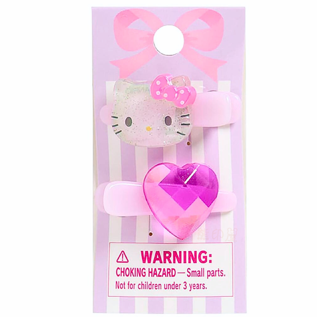 Hello Kitty心形迷你兒童髮夾一對 [平行進口]