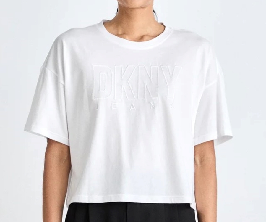[S] DKNY JEANS LOGO EMBROIDERED T-SHIRT,WHITE, DJ4T1293-WHT (SD951)