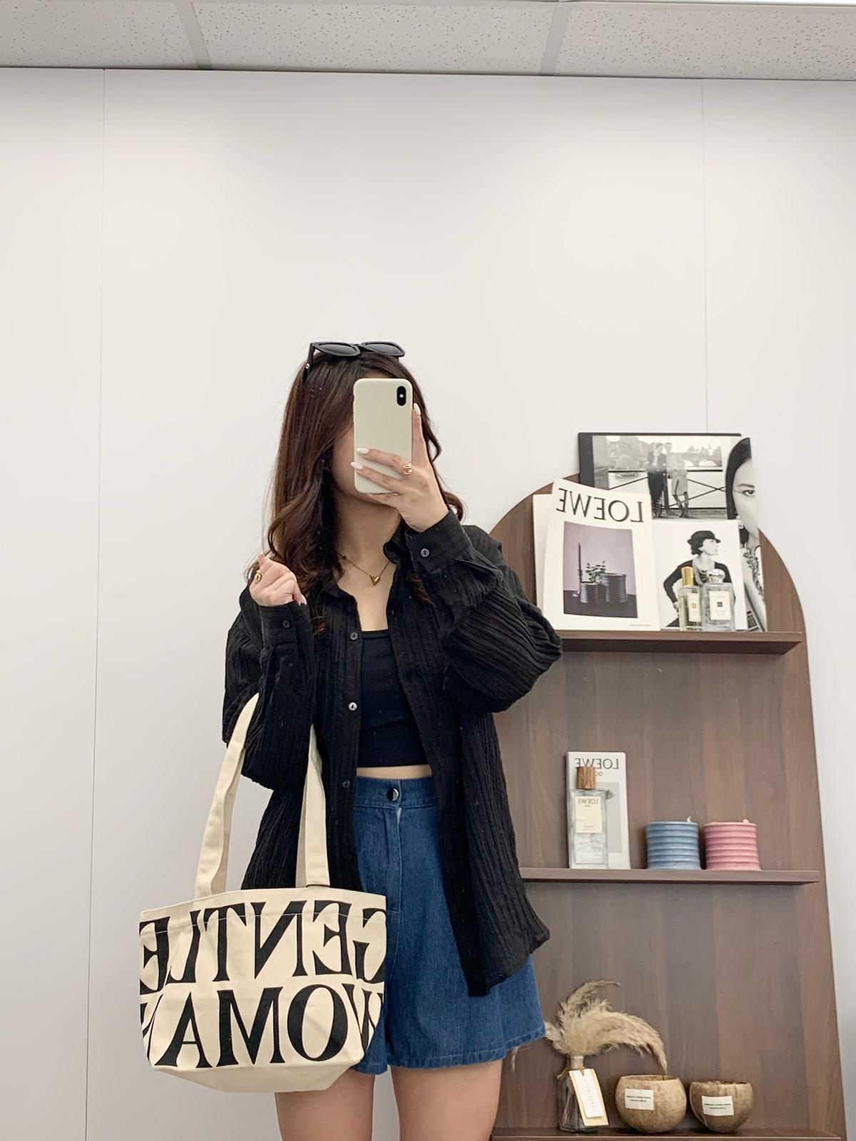 Gentle Woman Canvas Shoulder Tote Bag(Ivory)