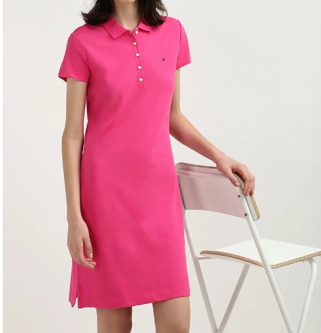 [S] TOMMY HILFIGER SLIM FIT POLO DRESS,PINK, 76J4866-651 (STH741)