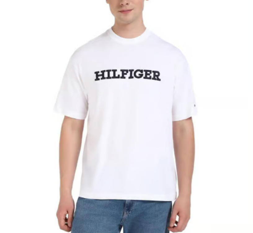 [S] TOMMY HILFIGER EMBROIDERED HILFIGER LOGO T-SHIRT,WHITE, 76J5186-110 (STH865)