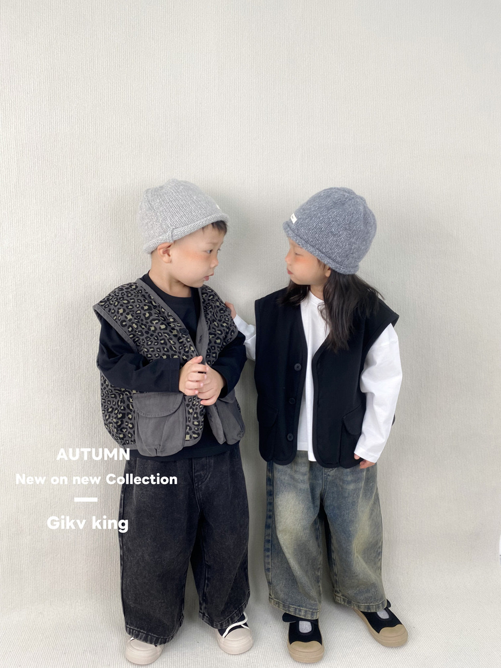 素色/豹紋雙口袋背心