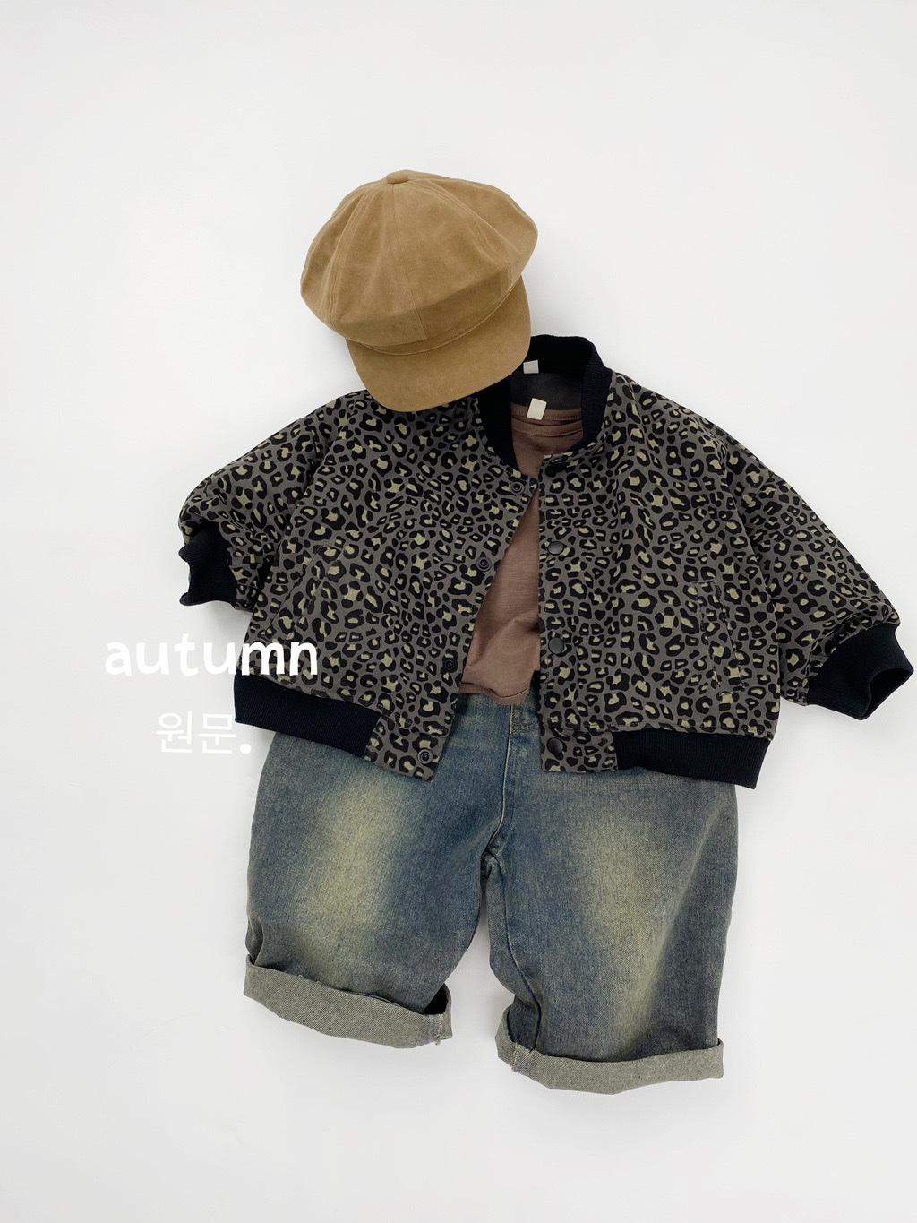 純棉寬鬆立領豹紋外套