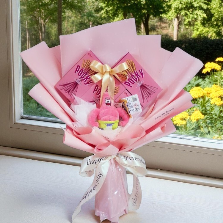 肌肉派大星POCKY巧克力粉色愛心花束