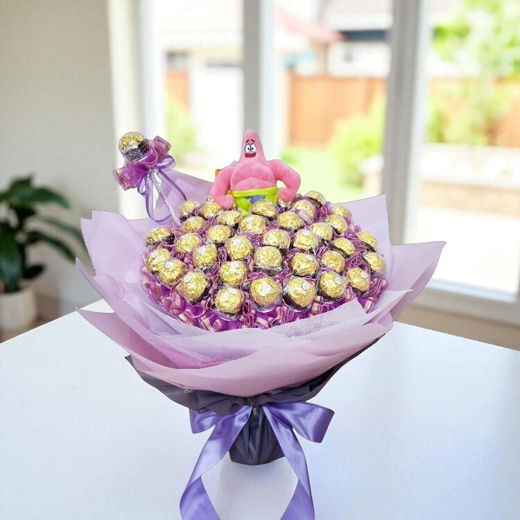 肌肉派大星粉色40支金莎分享紫色花束