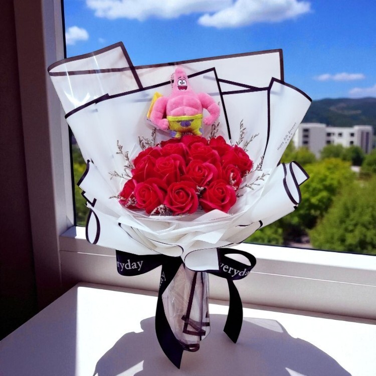 肌肉派大星紅色香皂花花束