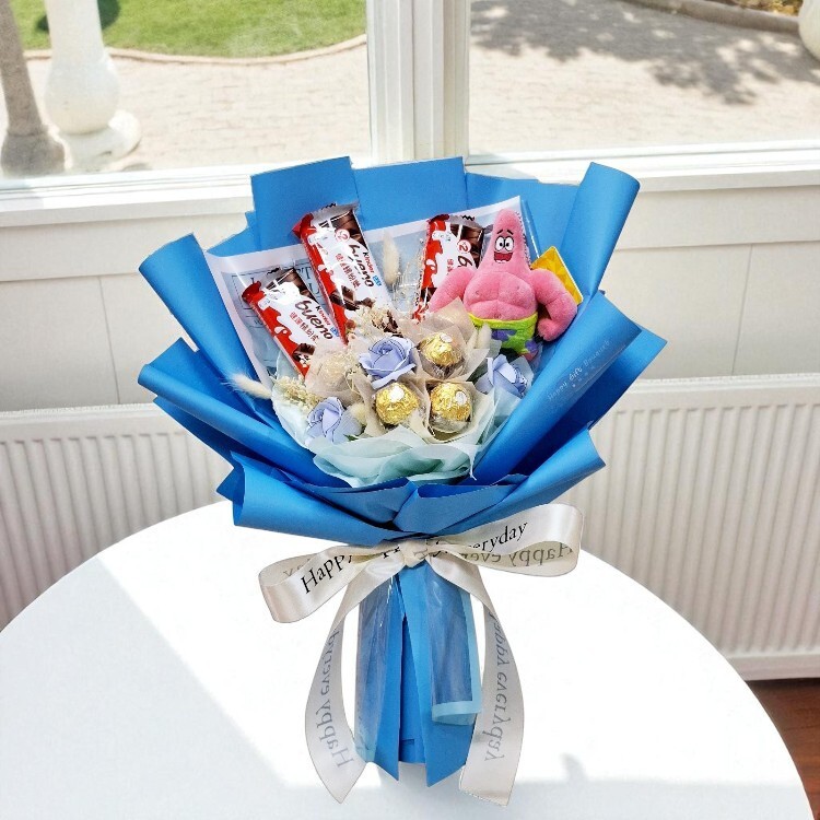 肌肉派大星金莎巧克力繽紛樂藍色花束