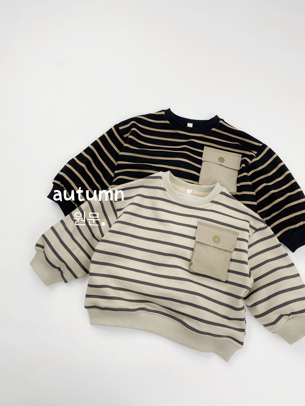 日系慵懶條紋口袋上衣