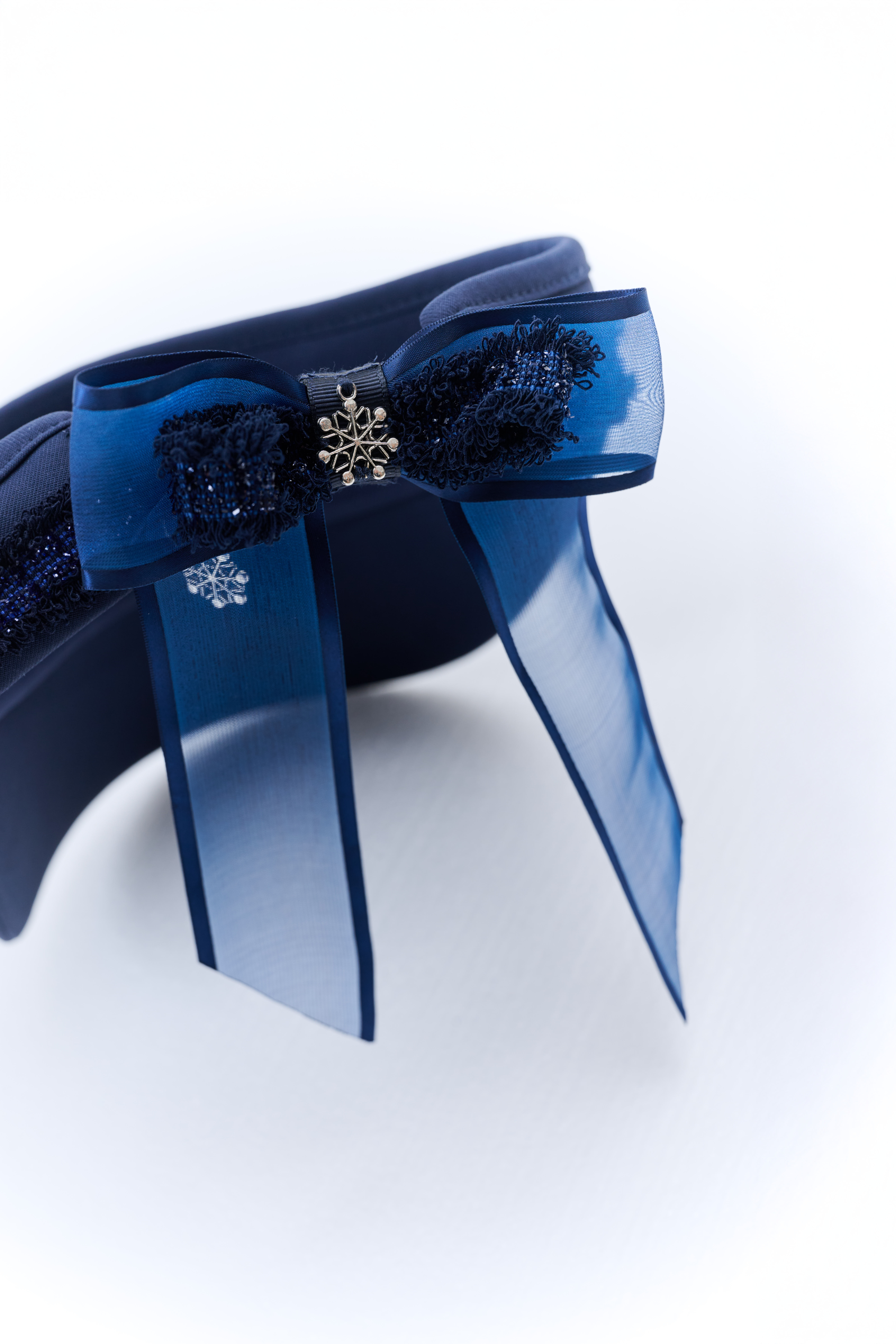 法式毛呢邊緞帶中空帽-暮藍色