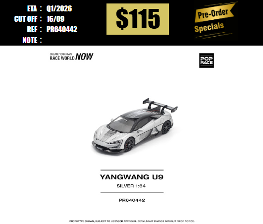 PO-$115 * POP RACE * 1:64 YANGWANG U9 - SILVER [OD01/09]