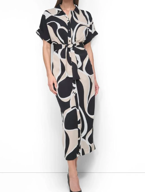 [S] DKNY MOONLIGHT MULTI DD5AH844 DRAPEY CREPE BELTED MAXI DRESS, 732465873829 (SD1395)