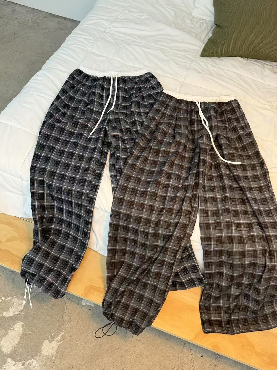 白褲頭格子休閒長褲