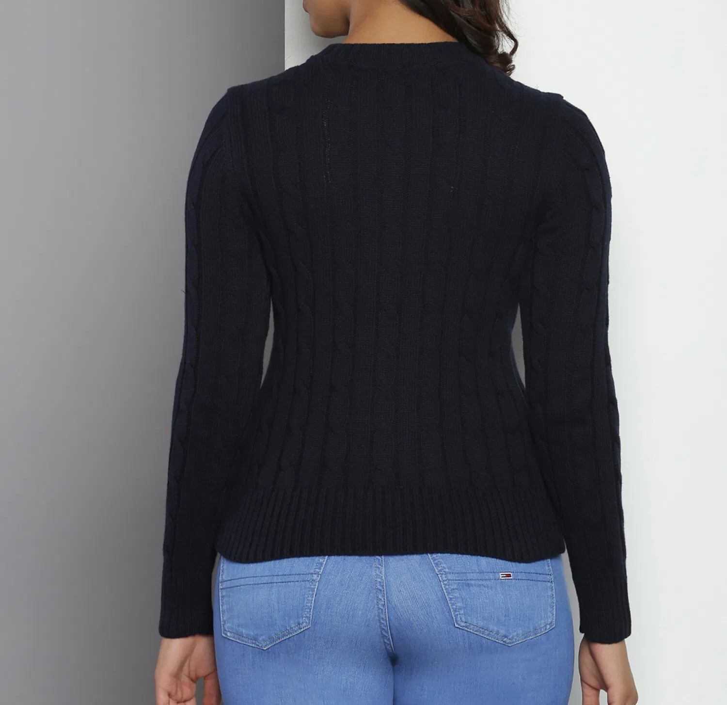 [S] TOMMY HILFIGER TOMMY HILFIGER LONG SLEEVE CABLE KNIT SWEATER,BLACK, 76J4735-001 (STH1140)