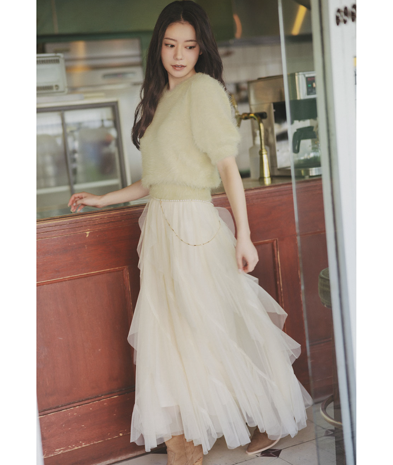[預購] COCO DEAL 薄紗荷葉蛋糕長裙 <2月下旬出貨>