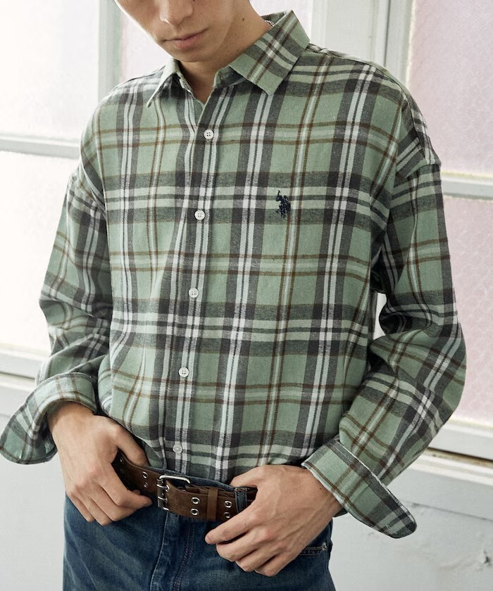 "代購" U.S. POLO ASSN. 25AW刺繡法蘭絨格紋襯衫