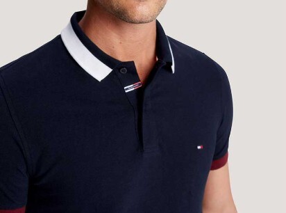 [S] TOMMY HILFIGER SLIM FIT SIGNATURE TIPPED POLO,NAVY, 78J9449-410 [FINAL SALE] (STH554)