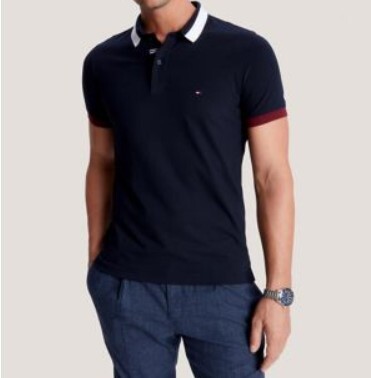 [S] TOMMY HILFIGER SLIM FIT SIGNATURE TIPPED POLO,NAVY, 78J9449-410 [FINAL SALE] (STH554)