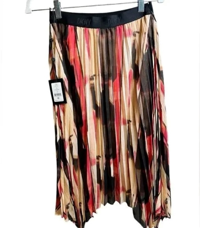 [S] DKNY LOGO TAPE PRINTED HANDKERCHIEF SKIRT,AMP PK/PRST MLT, P32NN053-EIL [FINAL SALE] (SD692)