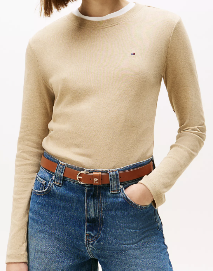 [S] TOMMY HILFIGER LADIES LONG SLEEVE CREWNECK FAVORITE T-SHIRT,GOAN SAND, 76J4889-250 (STH971)