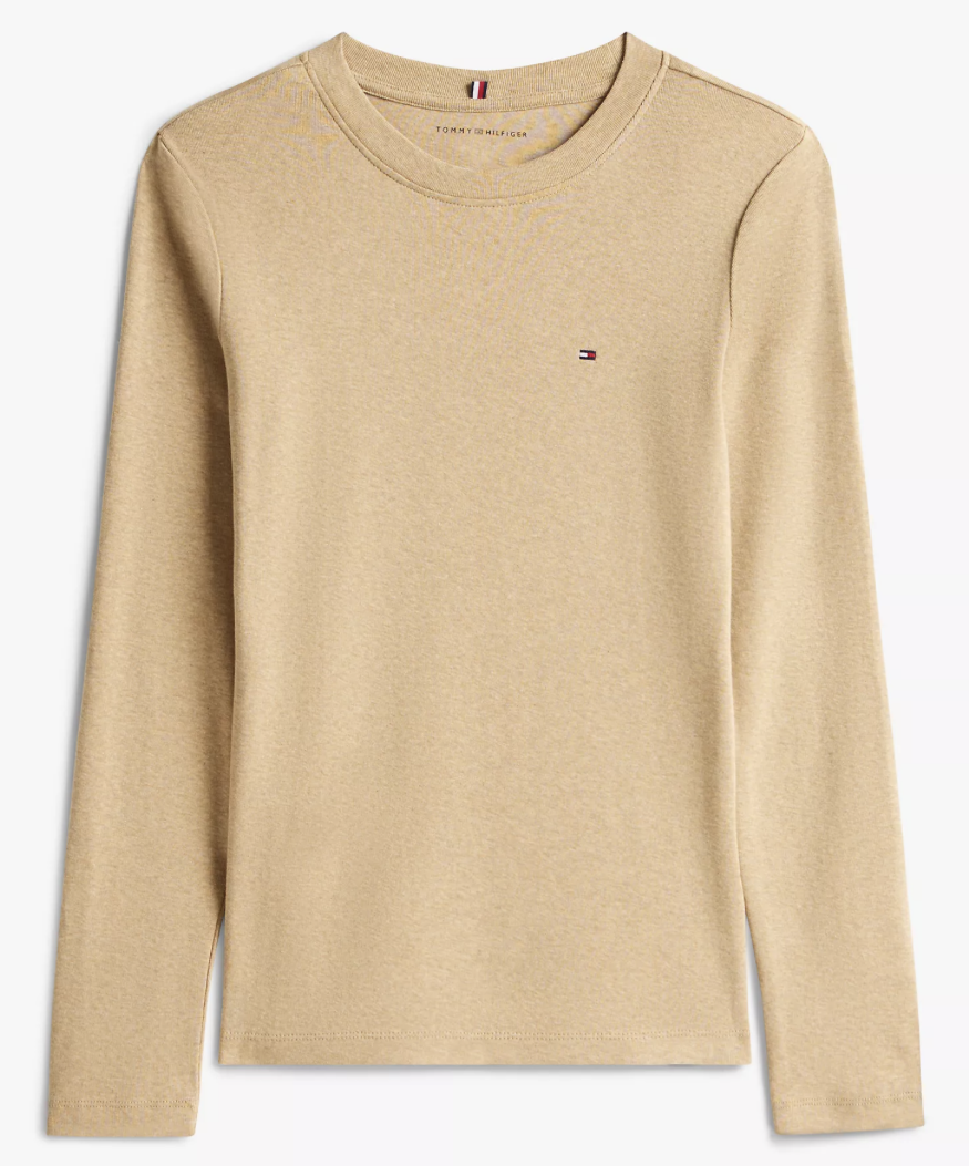 [S] TOMMY HILFIGER LADIES LONG SLEEVE CREWNECK FAVORITE T-SHIRT,GOAN SAND, 76J4889-250 (STH971)