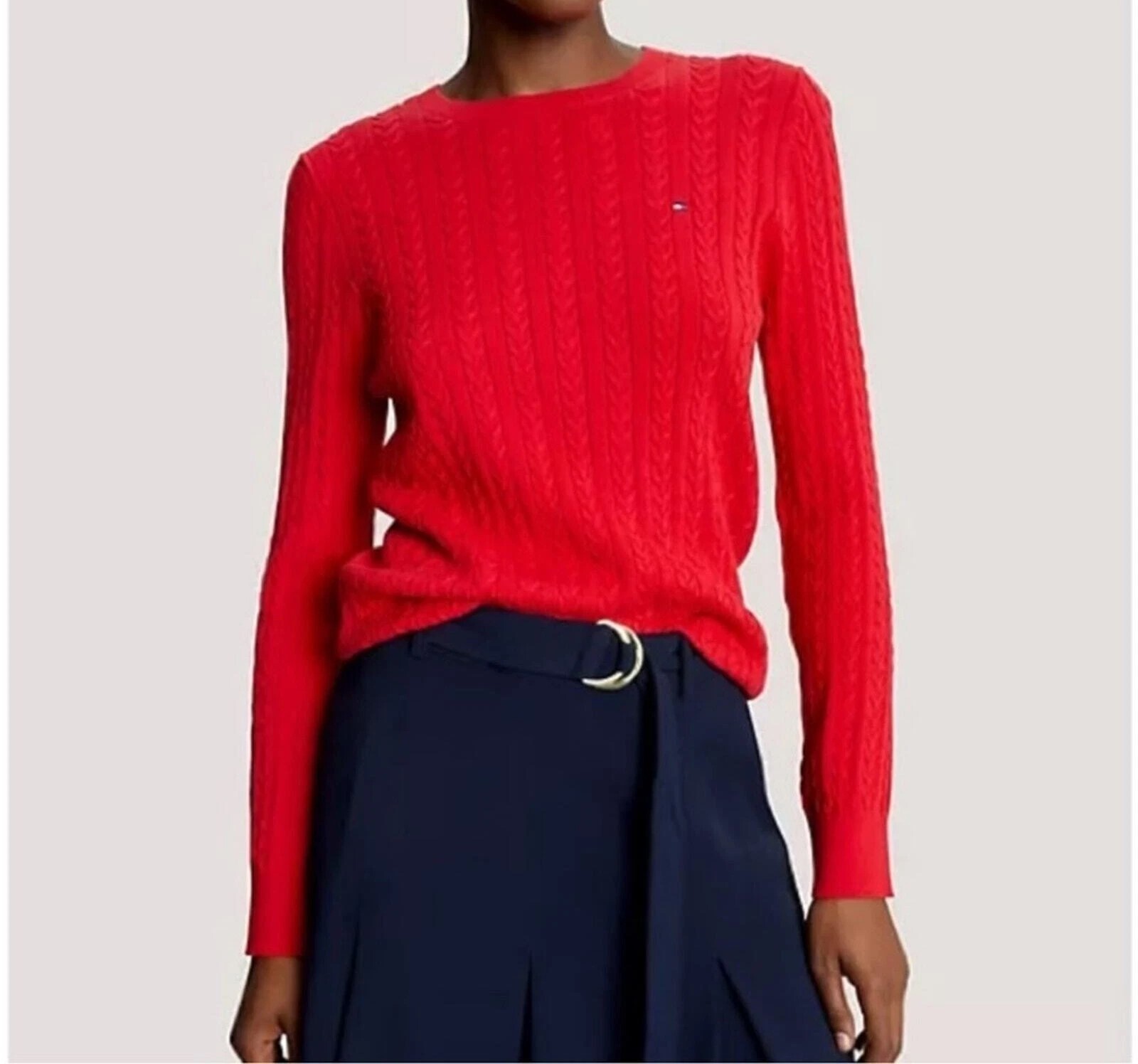 [S] TOMMY HILFIGER TOMMY HILFIGER LADIES KNIT LONG SLEEVE SWEATER,RED, 76J4735-600 (STH1112)